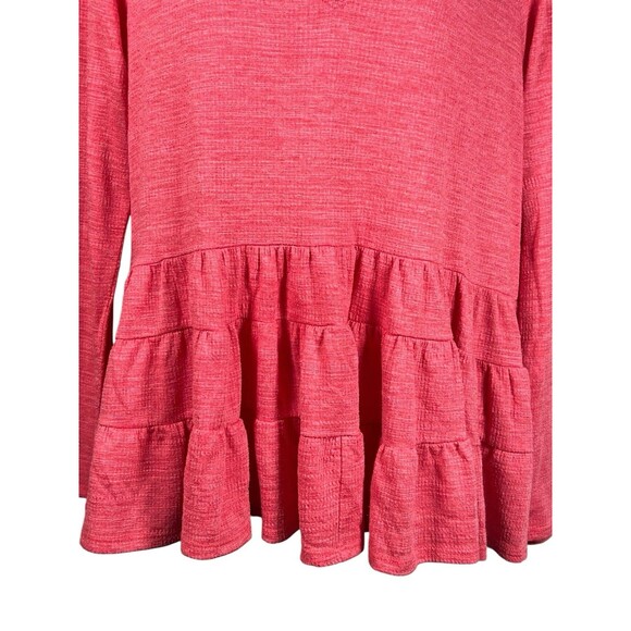 Deletta Anthropologie Pink Tiered Swing Shirt Tunic V-Neck Long Sleeve Women M - Picture 4 of 11